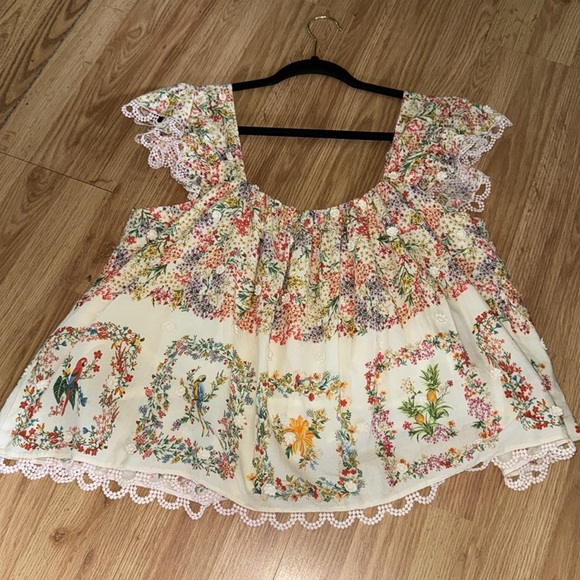 Farm Rio Delicate Forest Scarves Square Neck Blouse Size Medium - Picture 9 of 9